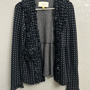 Anthropologie leifsdottir polka dot wool navy ruffle trim cardigan